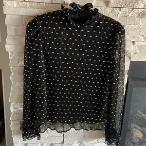 NWOT Alice Blue black with gold detail long sleeve high neck blouse. Large